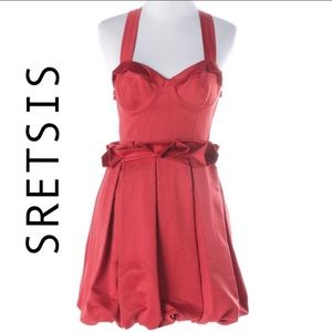 Prom Red Satin Cocktail Dress with Bubble hem